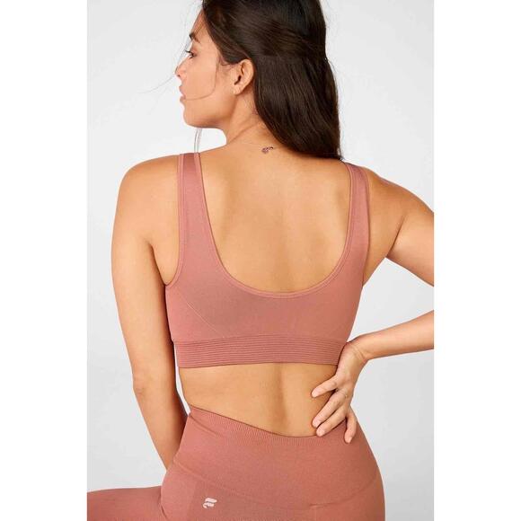 NWT Fabletics Luciana Pink Seamless Ribbed Scoop Neck Sports Bra Size S - Picture 2 of 3